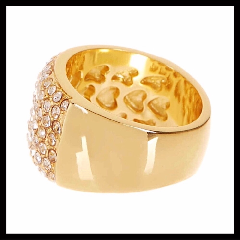 GOLD PAVE AUSTRIAN CRYSTAL STATEMENT COCKTAIL RING - Picture 6 of 8